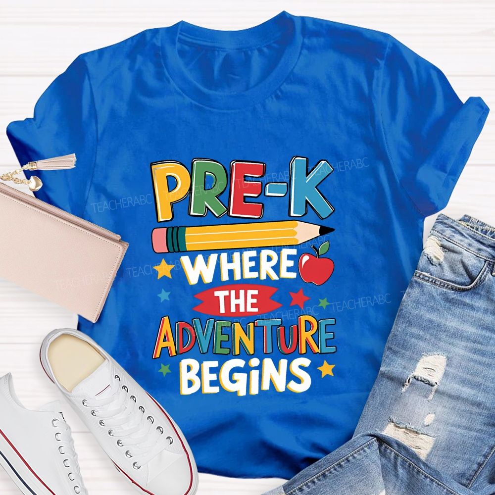 Personalized Grade Pre-K Where The Adventure Begins Teacher T-shirt