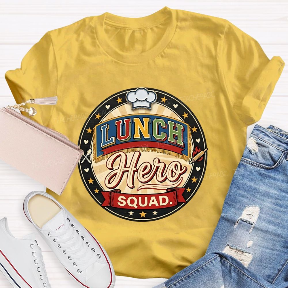 Lunch Hero Squad Colored Fonts T-shirt