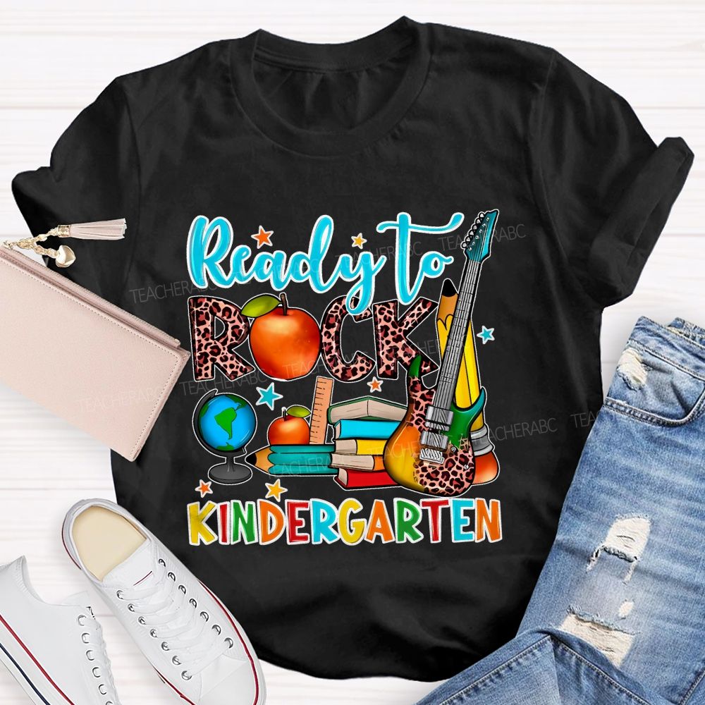 Personalized Grade Ready To Rock Kindergarten Letters Teacher T-shirt