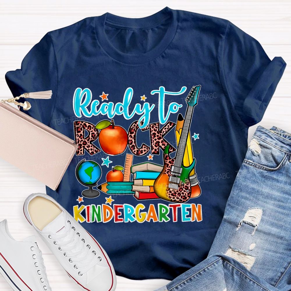 Personalized Grade Ready To Rock Kindergarten Letters Teacher T-shirt