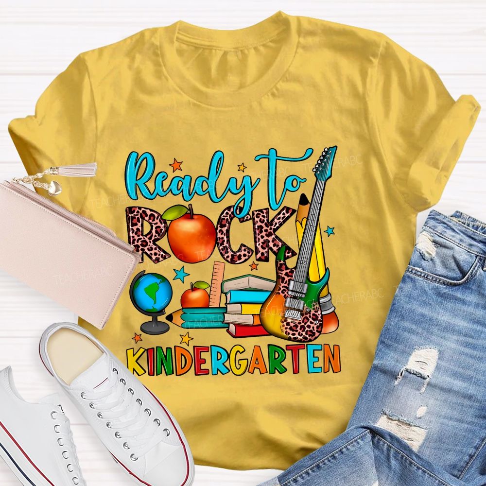 Personalized Grade Ready To Rock Kindergarten Letters Teacher T-shirt