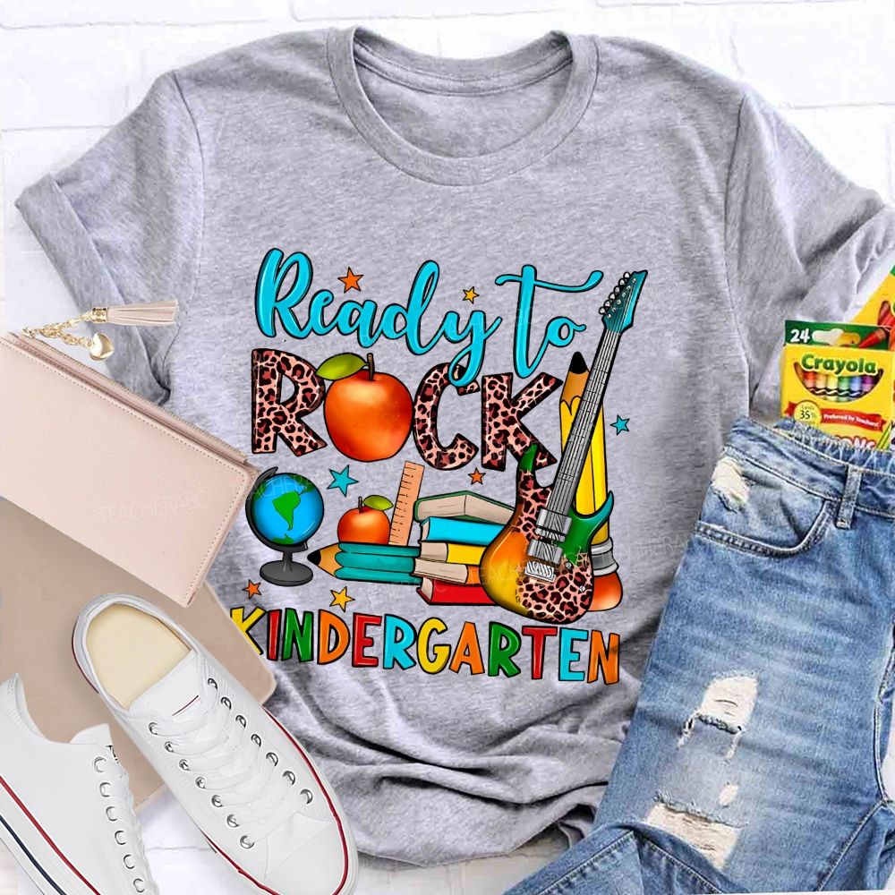 Personalized Grade Ready To Rock Kindergarten Letters Teacher T-shirt