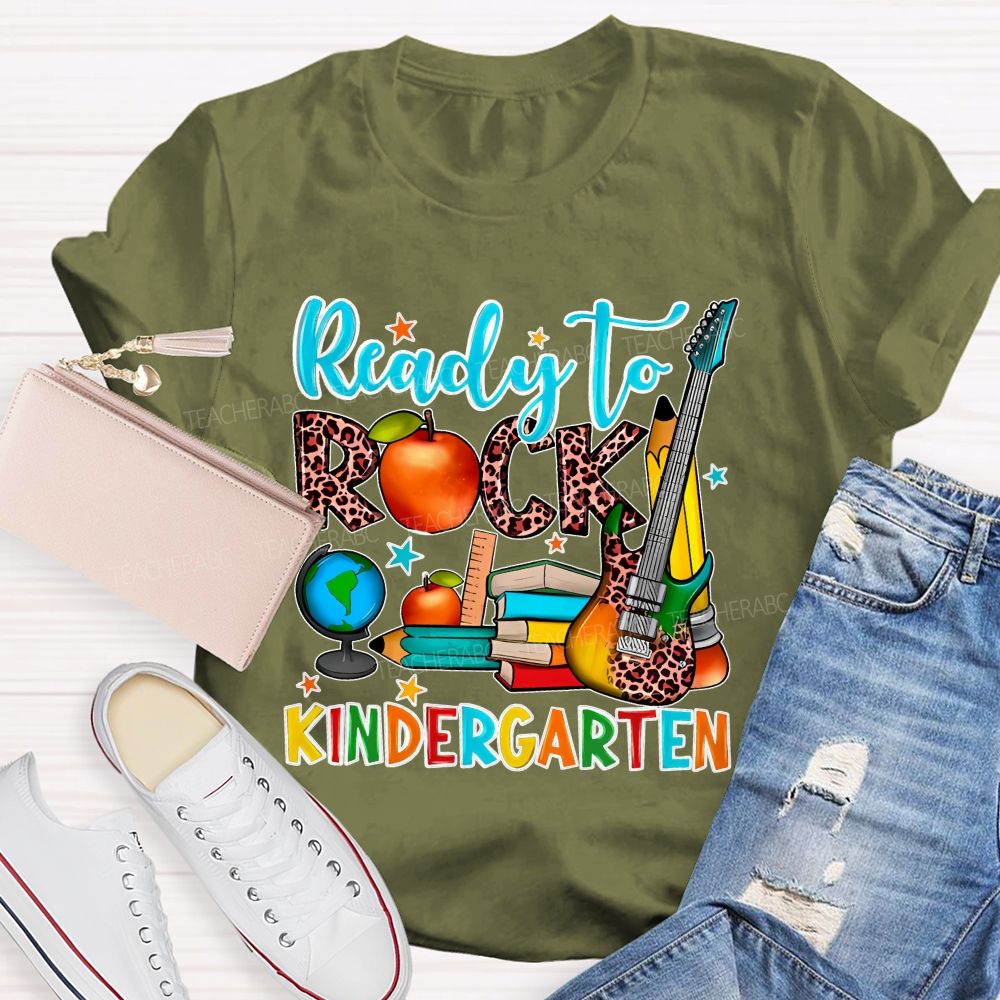 Personalized Grade Ready To Rock Kindergarten Letters Teacher T-shirt