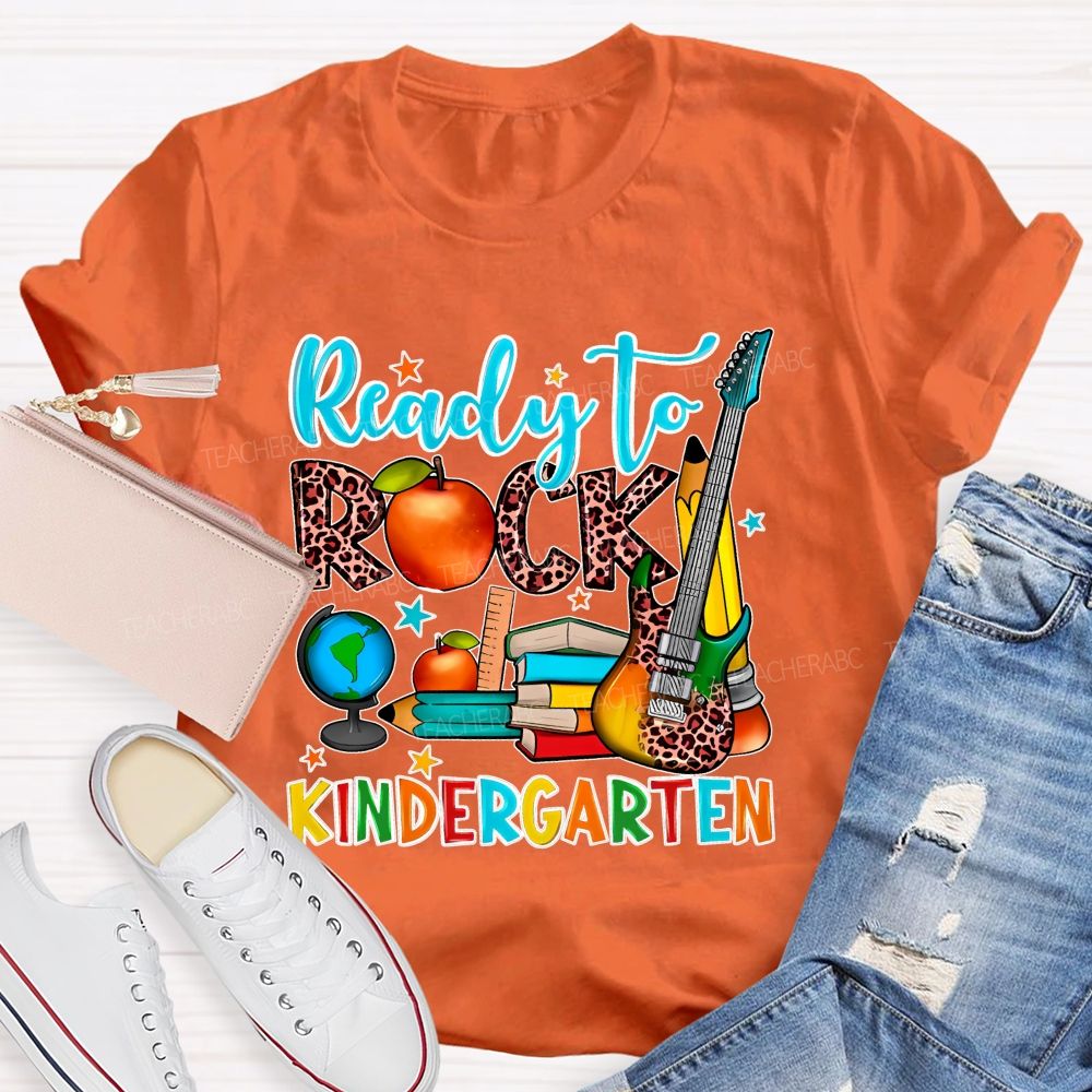 Personalized Grade Ready To Rock Kindergarten Letters Teacher T-shirt
