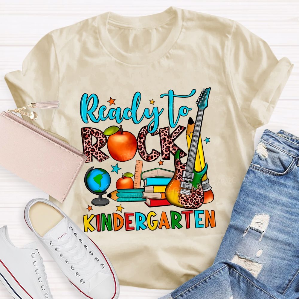Personalized Grade Ready To Rock Kindergarten Letters Teacher T-shirt