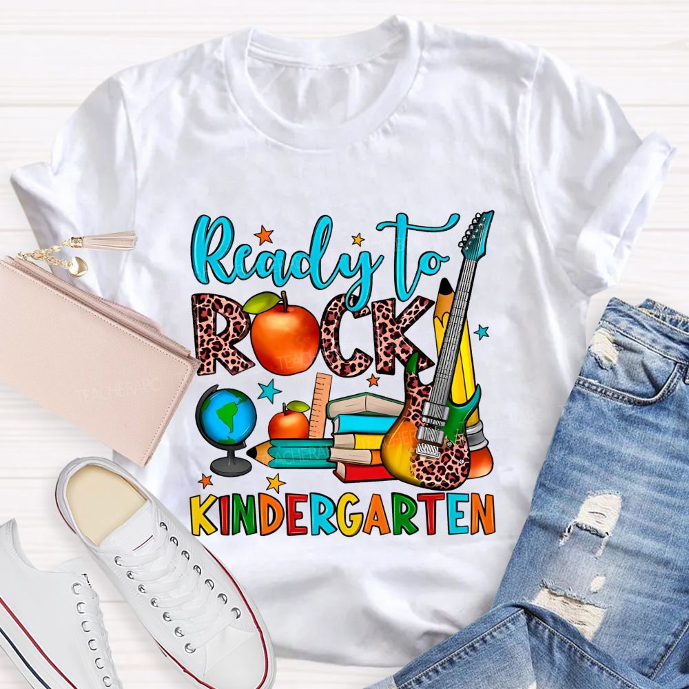 Personalized Grade Ready To Rock Kindergarten Letters Teacher T-shirt