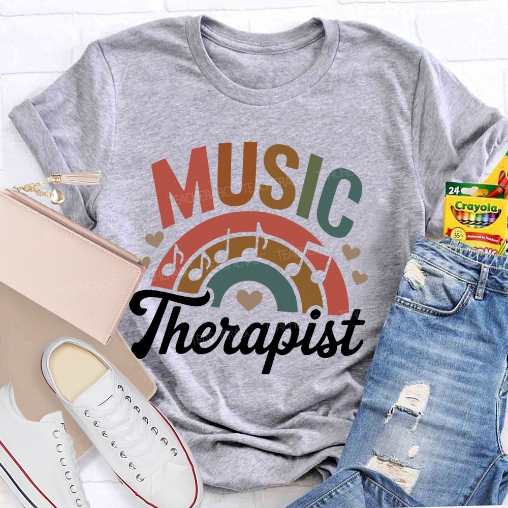 Music Therapis Colorful Letters Teacher T-shirt