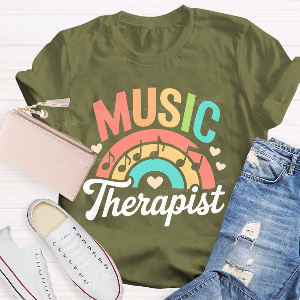 Music Therapis Colorful Letters Teacher T-shirt