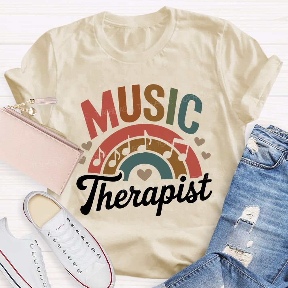 Music Therapis Colorful Letters Teacher T-shirt