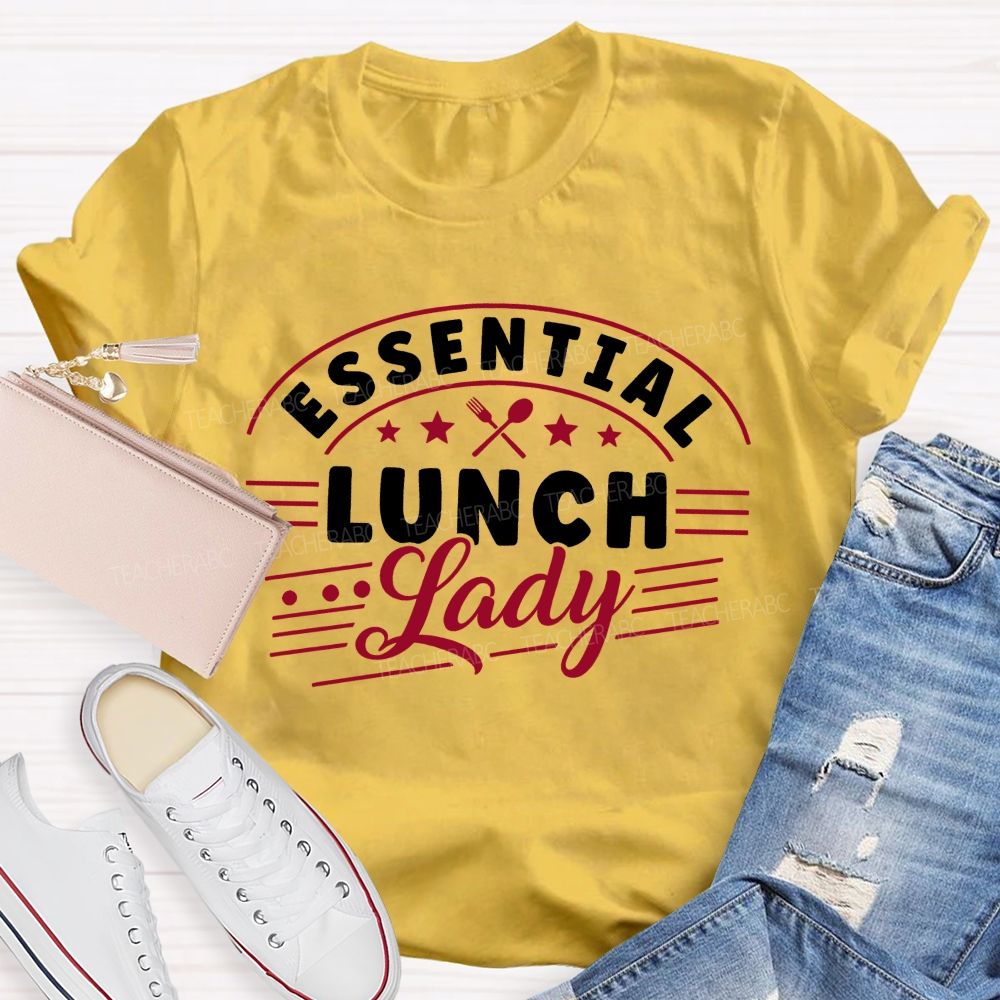Essential Lunch Lady Pink Star Apple Teacher T-shirt