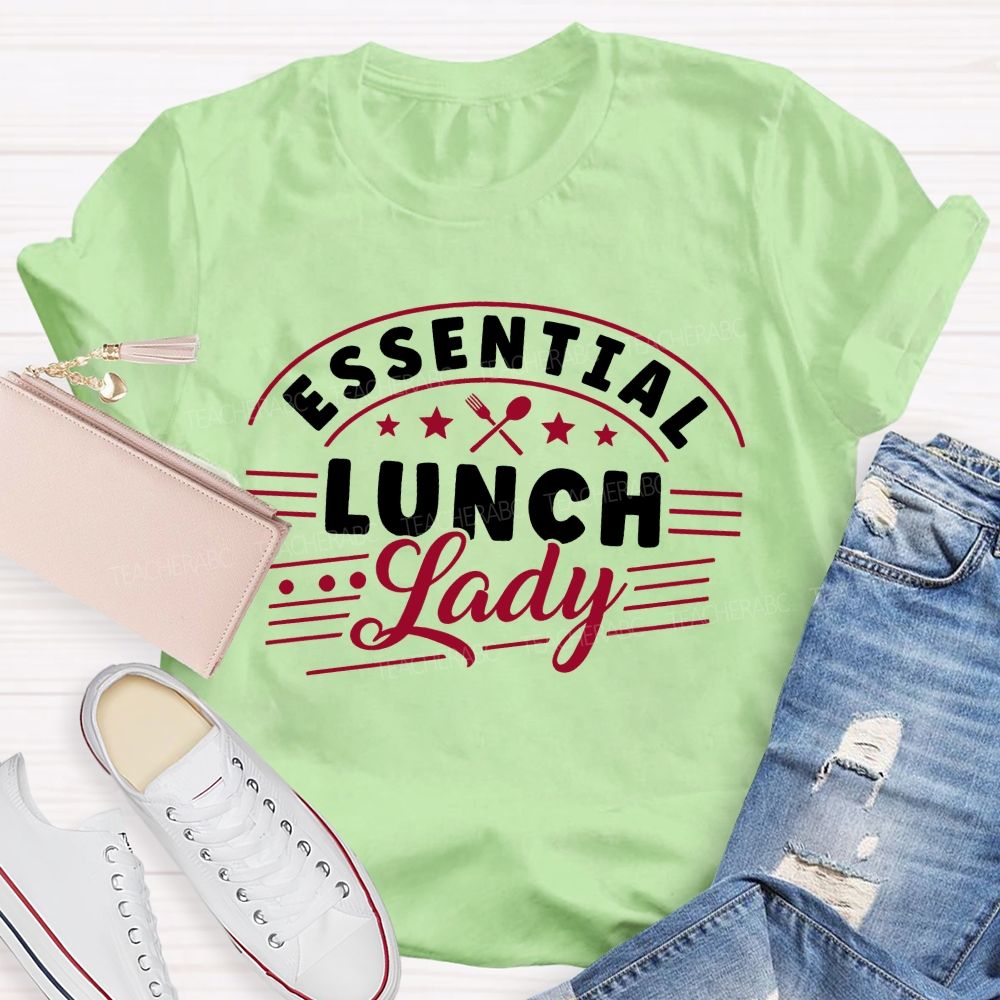 Essential Lunch Lady Pink Star Apple Teacher T-shirt