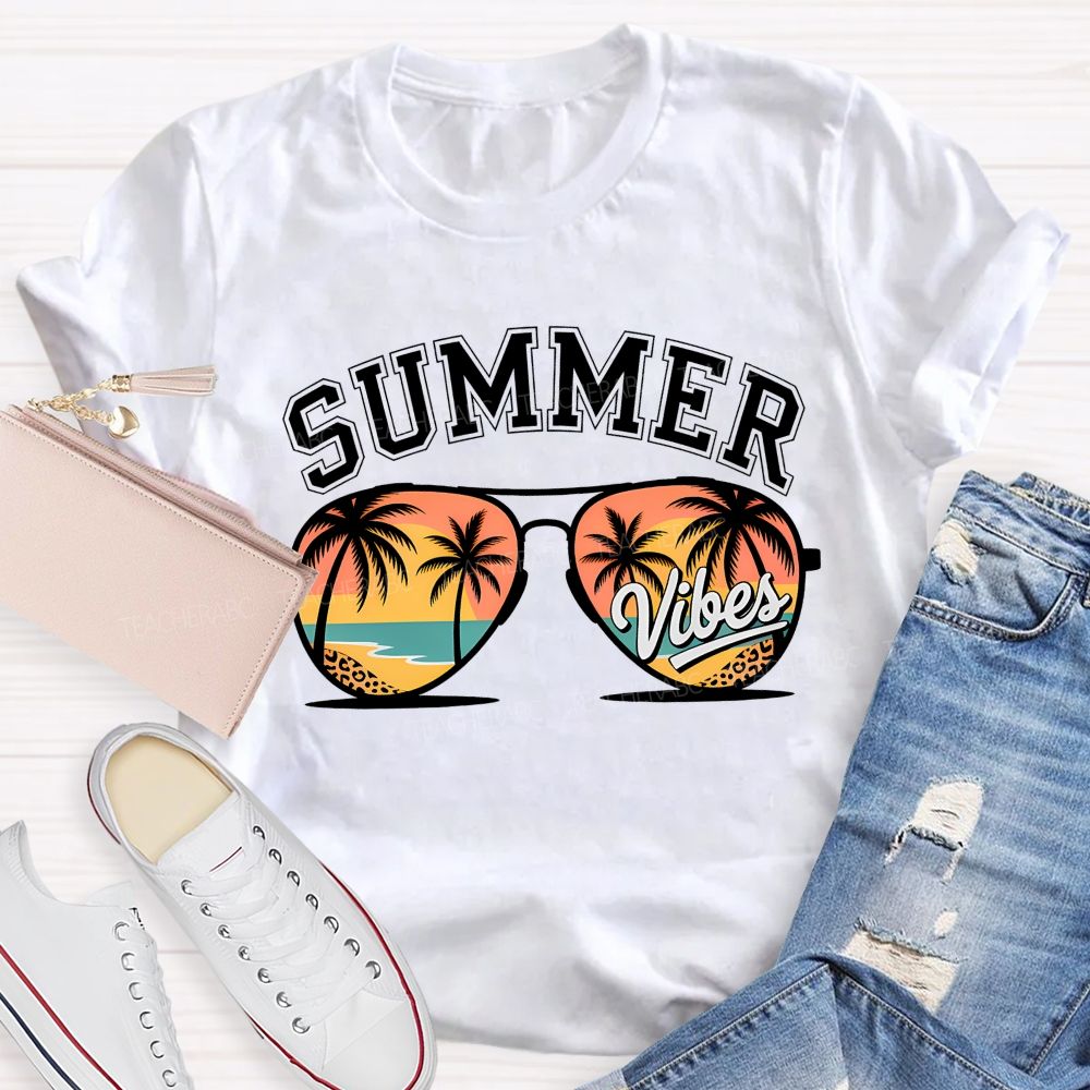 Summer Vibes Sun Glass Beach Teacher T-Shirt