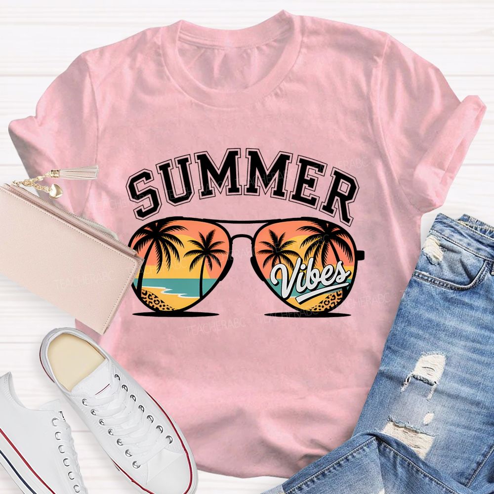 Summer Vibes Sun Glass Beach Teacher T-Shirt