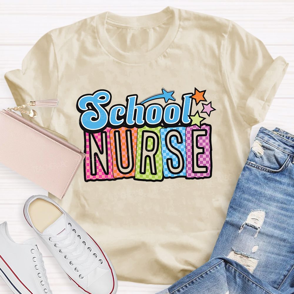 School Nurse Colorful Letters Graphics Teacher T-shirt