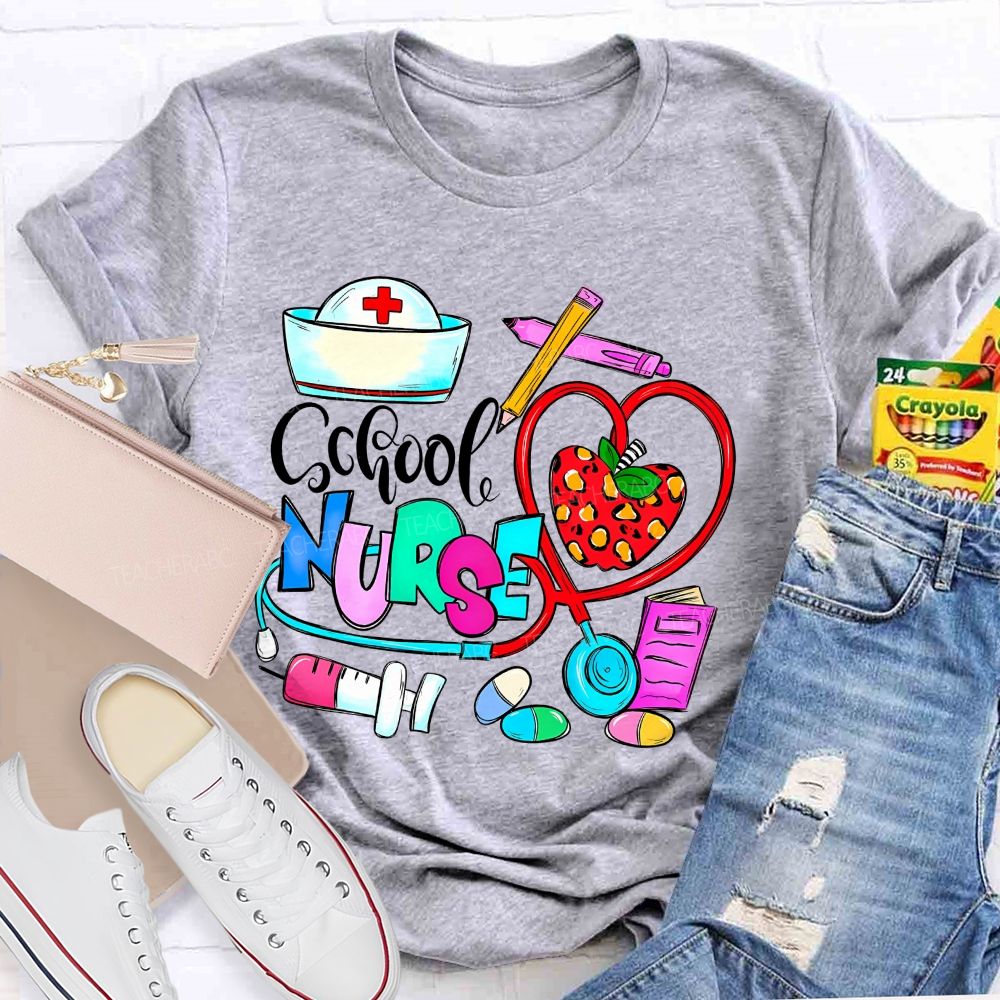 School Nurse Apple Graphics Teacher T-shirt