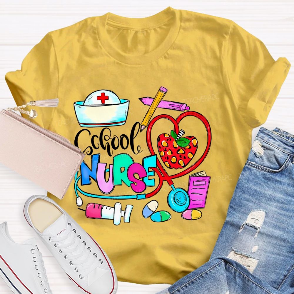 School Nurse Apple Graphics Teacher T-shirt