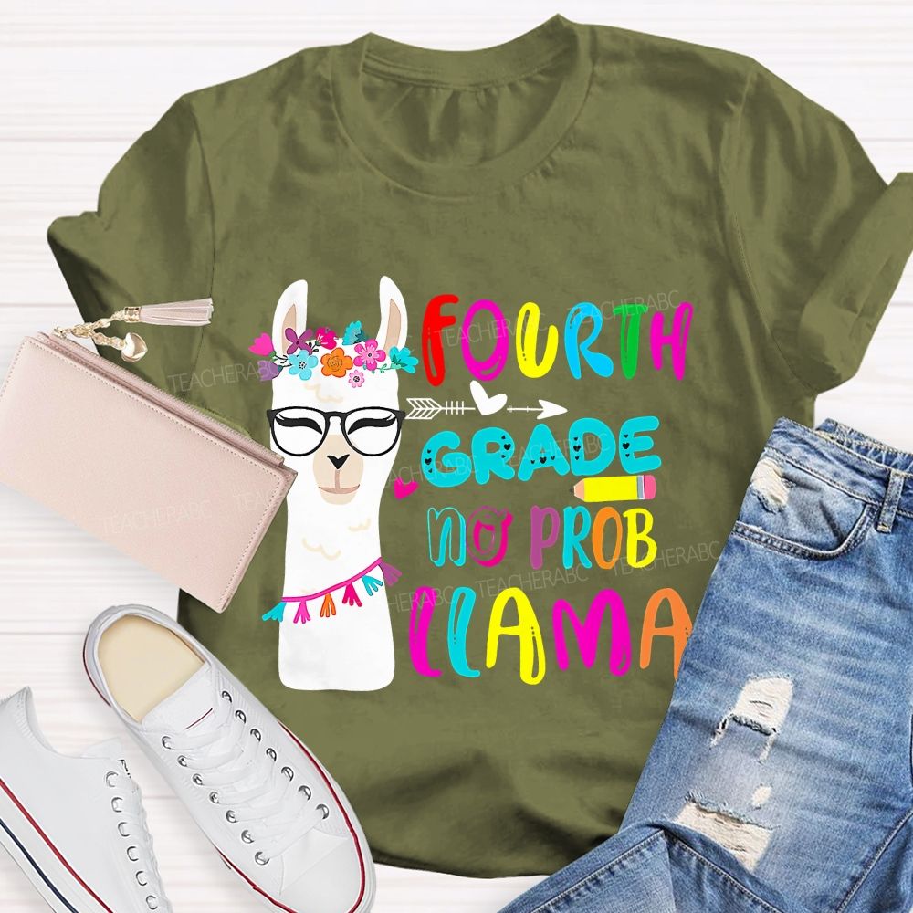 Personalized Grade Fourth Grade No Prob Llama Teacher T-shirt