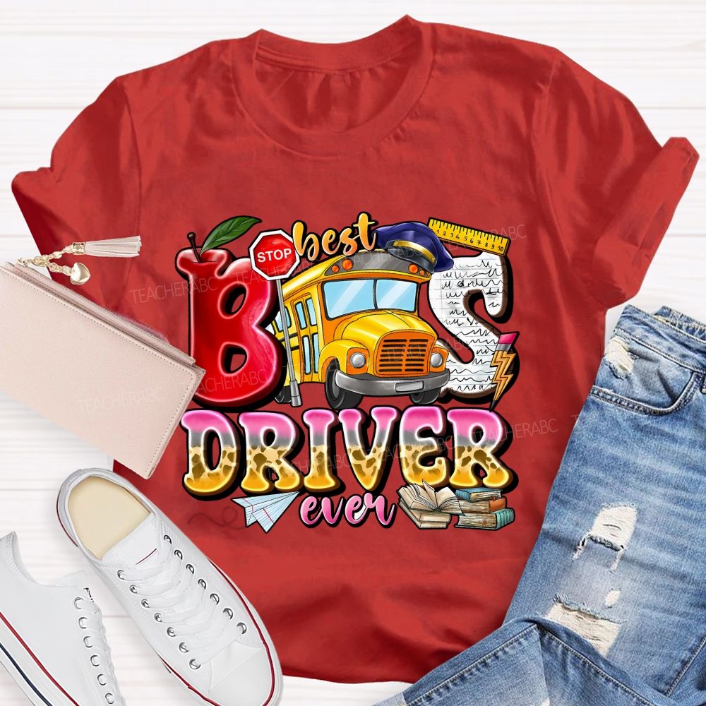 Best Bus Driver Ever Leopard Print Gradient Font Teacher T-shirt