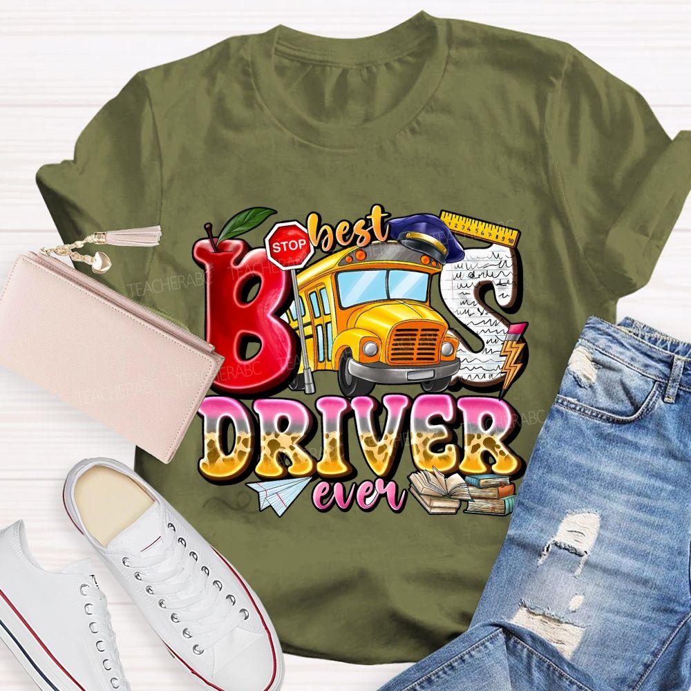Best Bus Driver Ever Leopard Print Gradient Font Teacher T-shirt