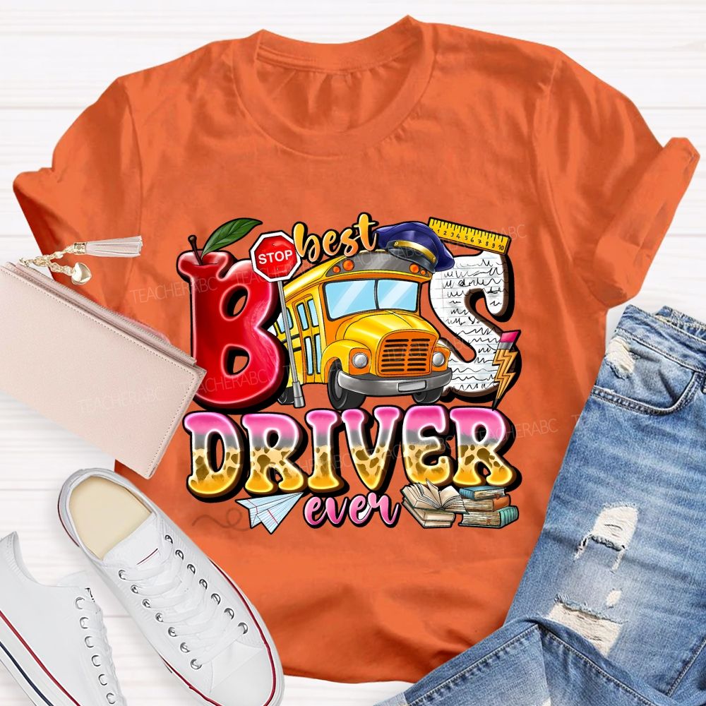 Best Bus Driver Ever Leopard Print Gradient Font Teacher T-shirt