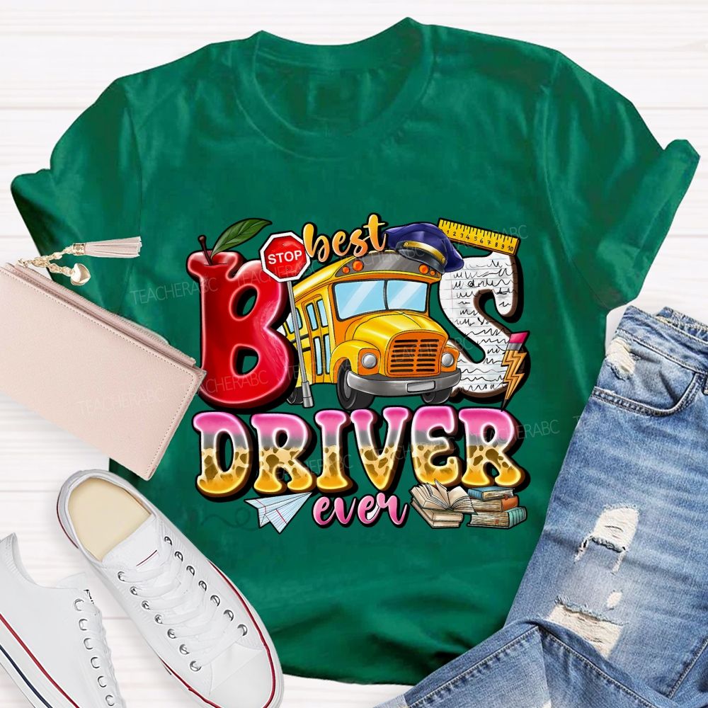 Best Bus Driver Ever Leopard Print Gradient Font Teacher T-shirt