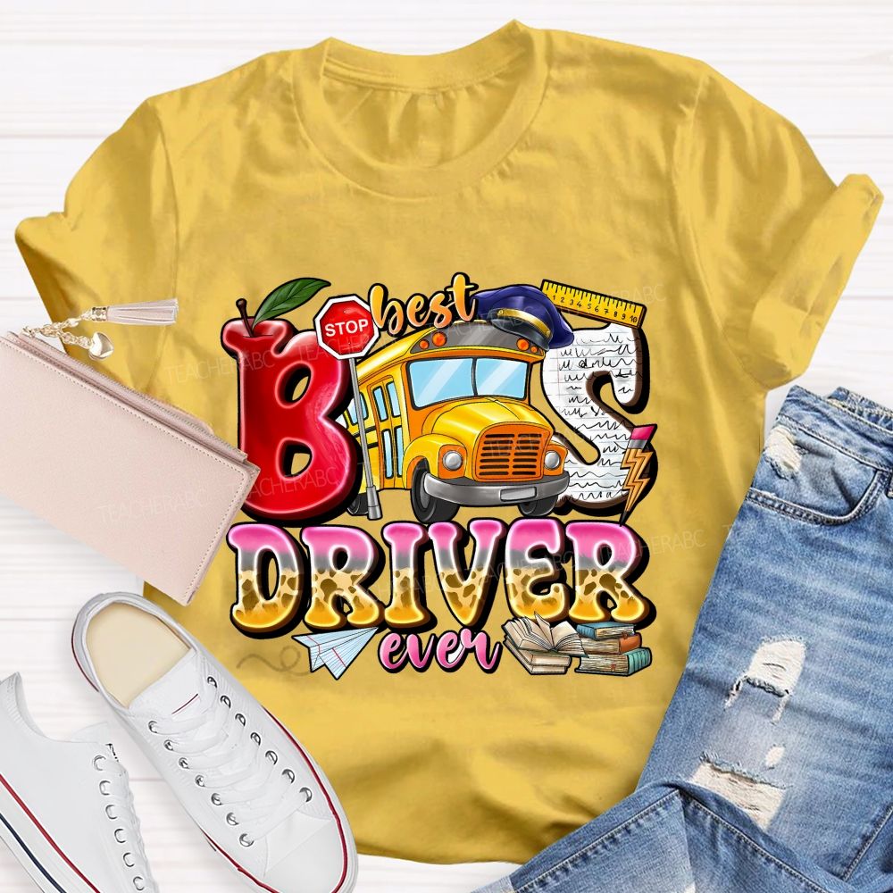 Best Bus Driver Ever Leopard Print Gradient Font Teacher T-shirt