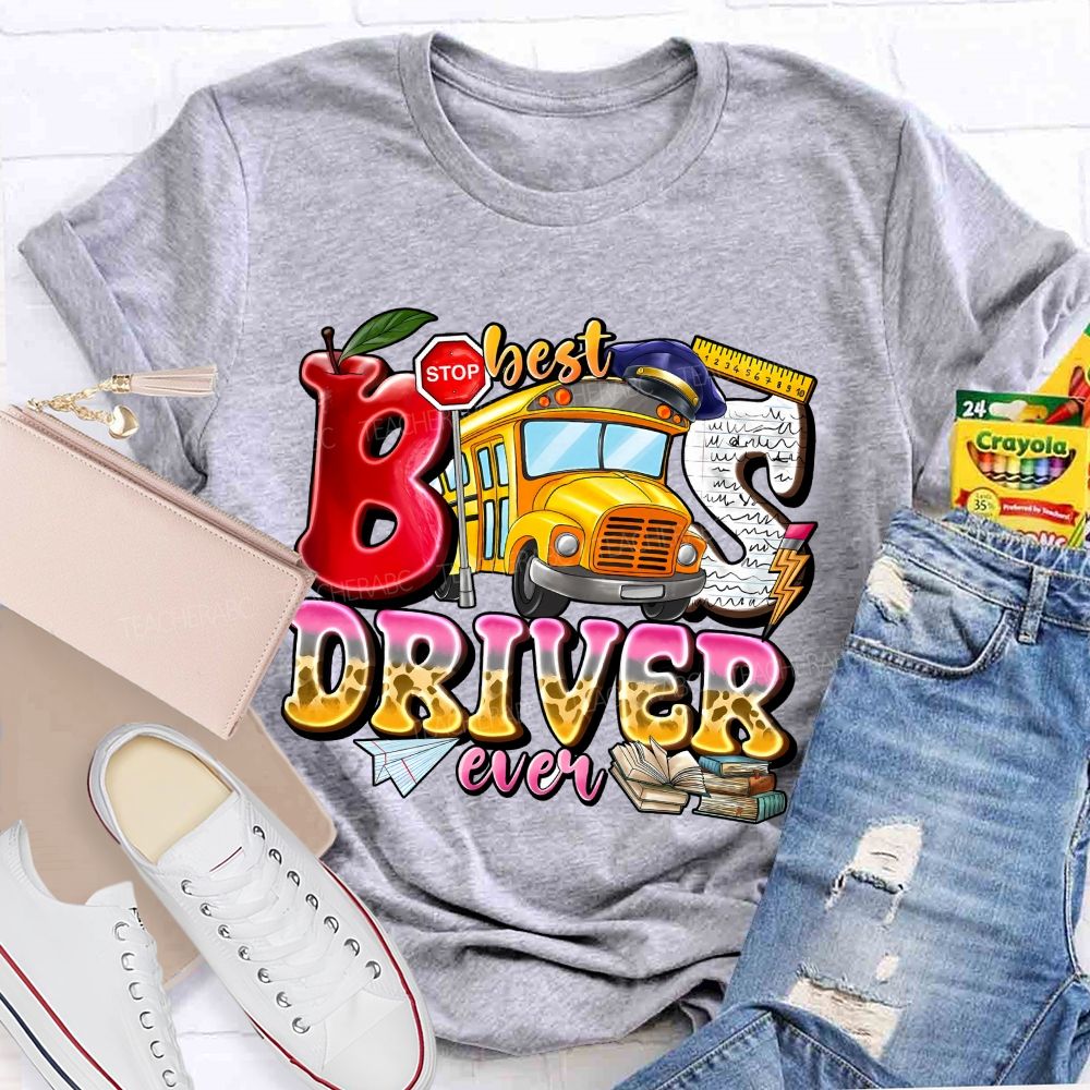 Best Bus Driver Ever Leopard Print Gradient Font Teacher T-shirt