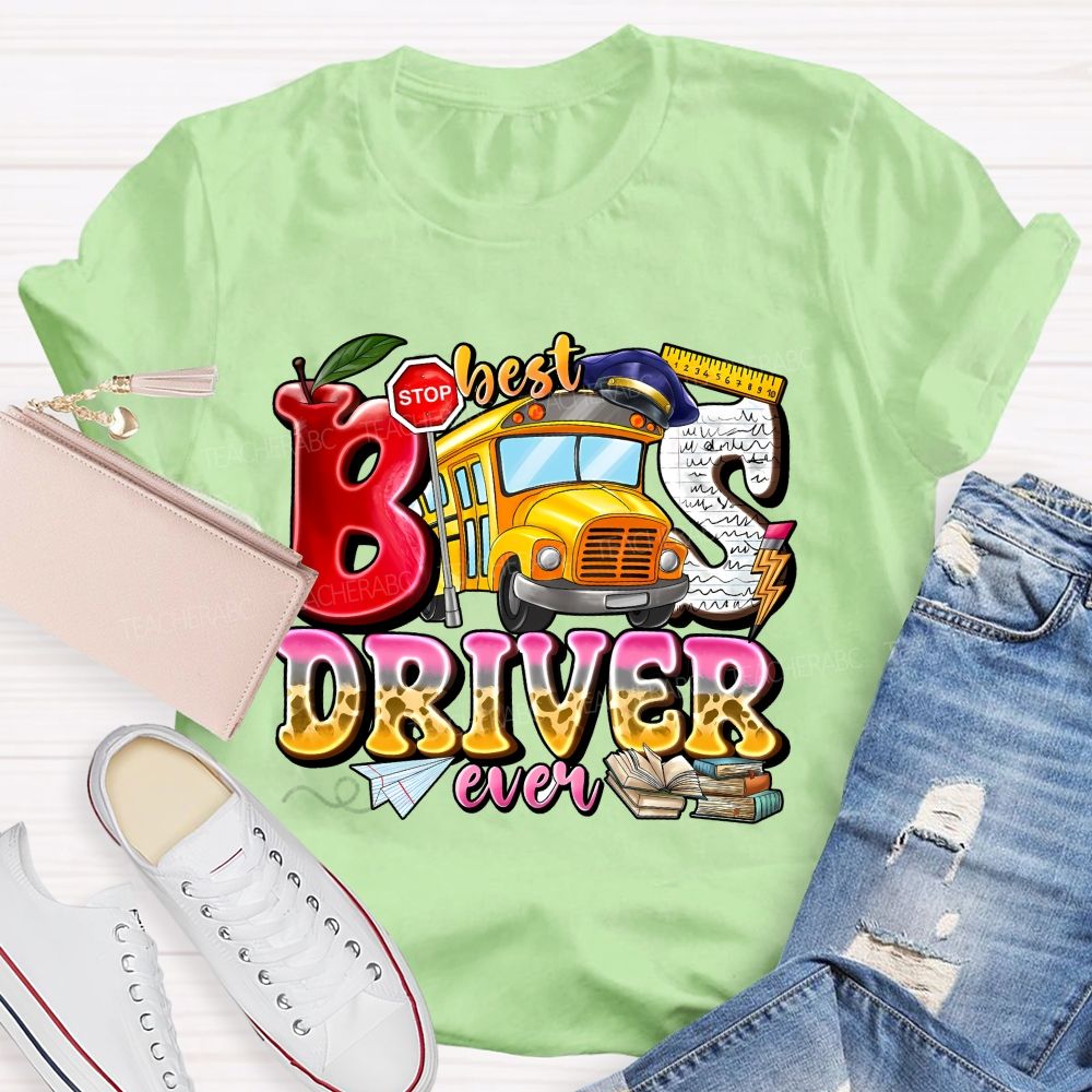 Best Bus Driver Ever Leopard Print Gradient Font Teacher T-shirt