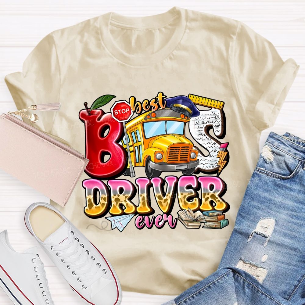 Best Bus Driver Ever Leopard Print Gradient Font Teacher T-shirt