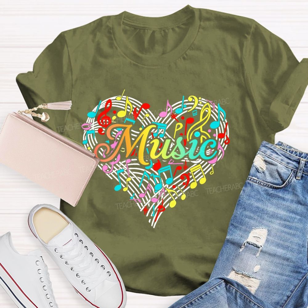Music Love Colorful Musical Note Graphics Teacher T-shirt