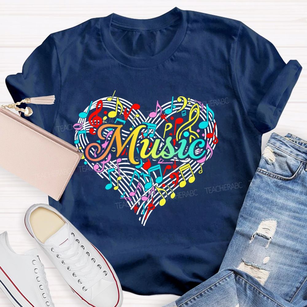 Music Love Colorful Musical Note Graphics Teacher T-shirt
