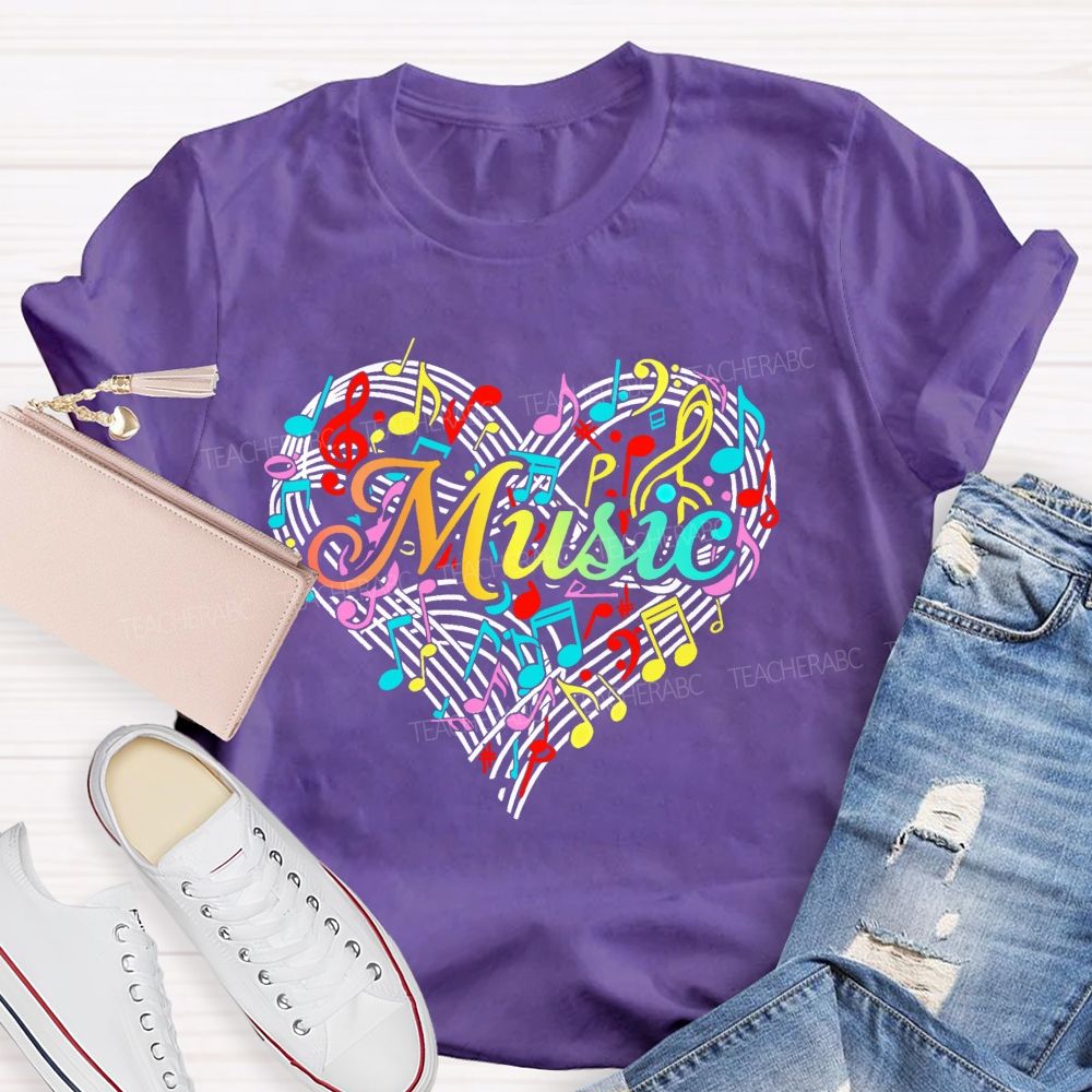 Music Love Colorful Musical Note Graphics Teacher T-shirt