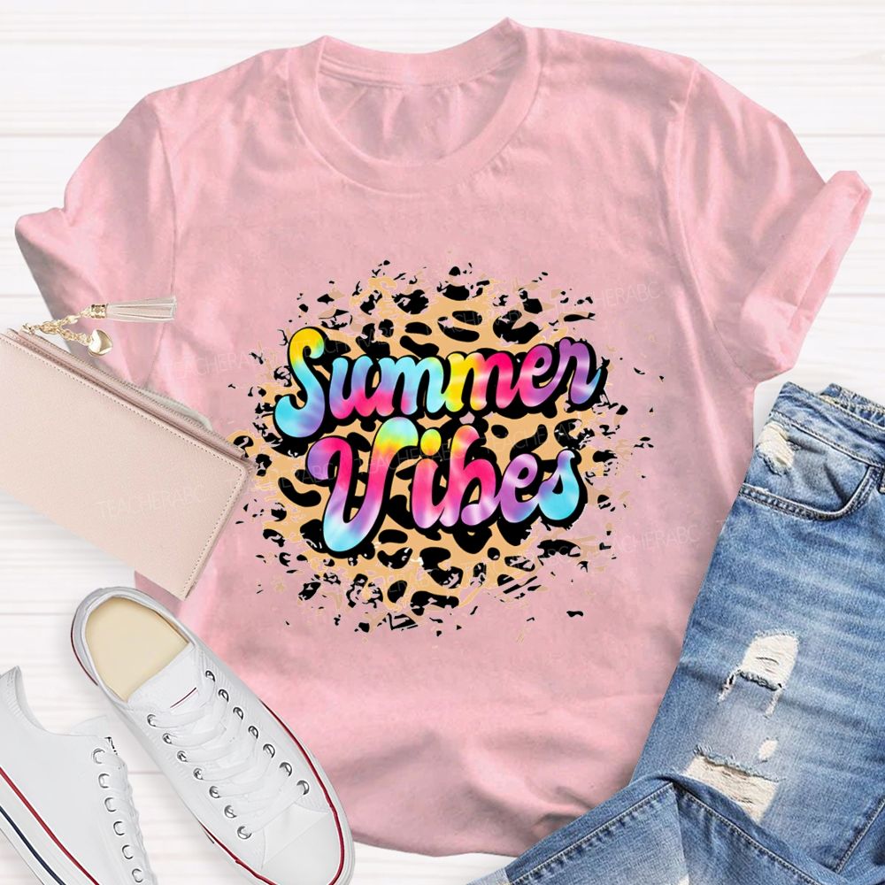Summer Vibes Tie-Dye Gradient Font Teacher T-shirt