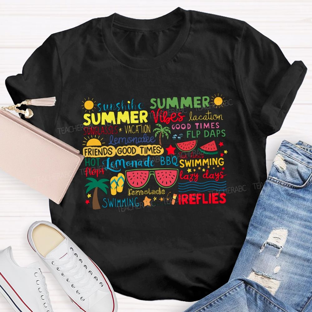 Sunshine Summer Vibes Good Times Swimming Fireflies T-shirt