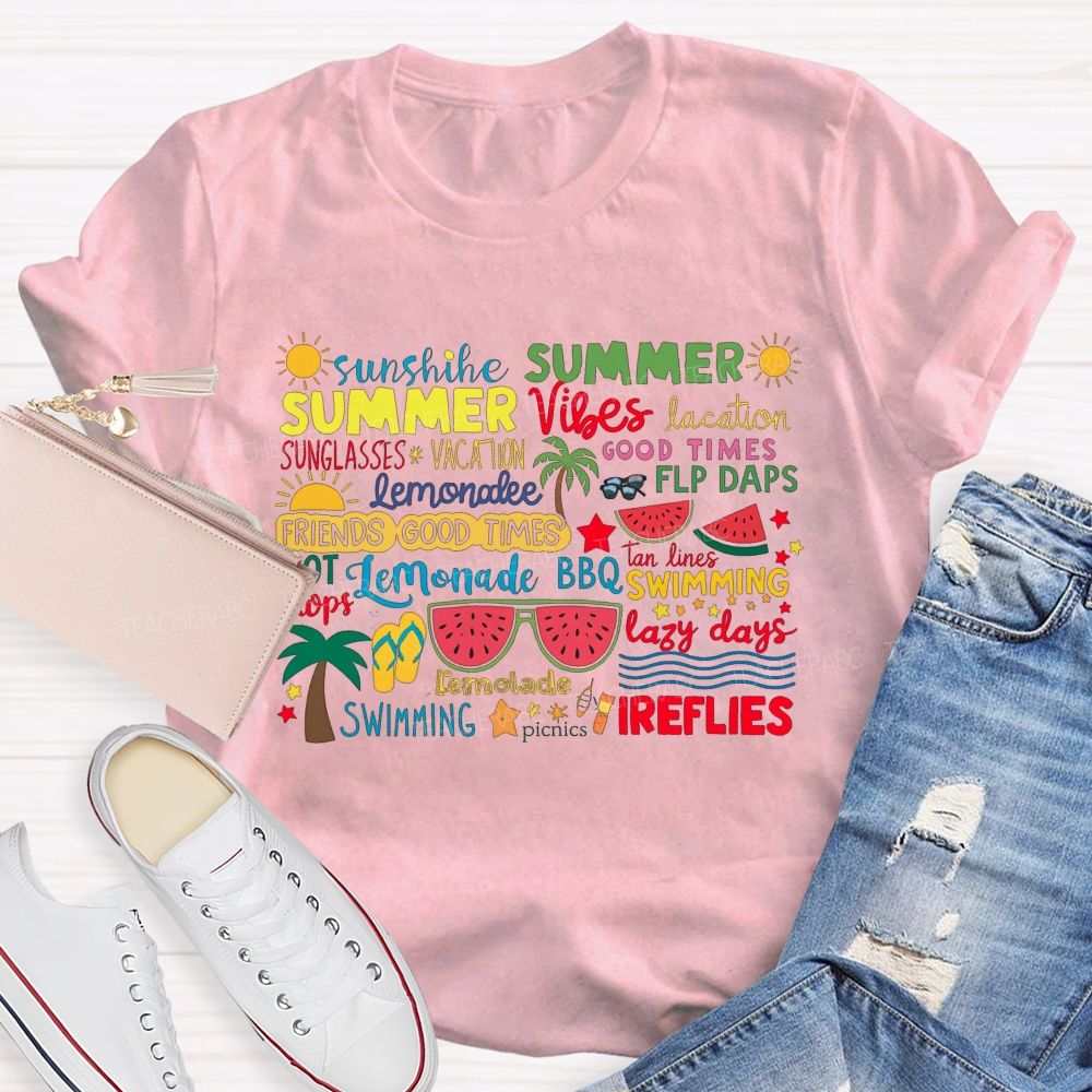 Sunshine Summer Vibes Good Times Swimming Fireflies T-shirt