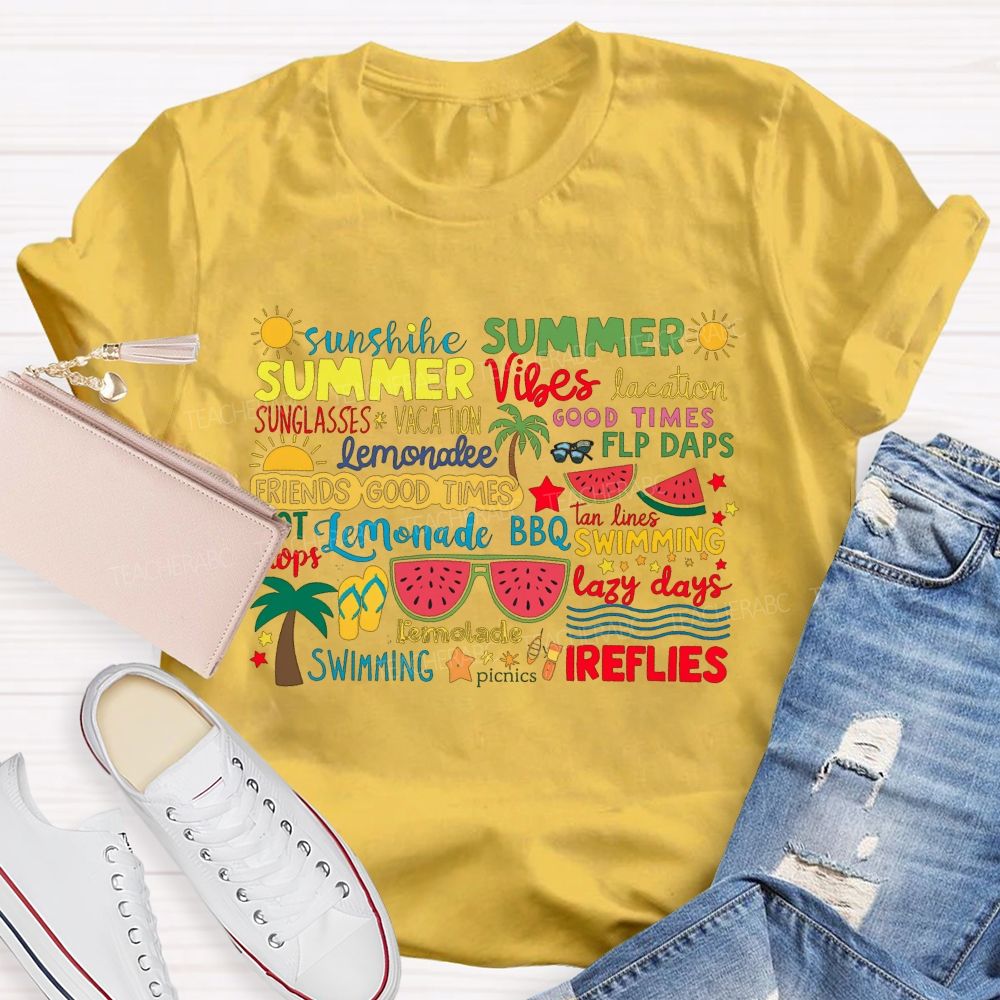 Sunshine Summer Vibes Good Times Swimming Fireflies T-shirt