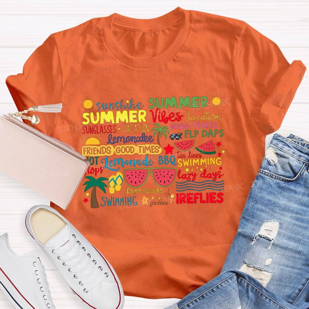 Sunshine Summer Vibes Good Times Swimming Fireflies T-shirt
