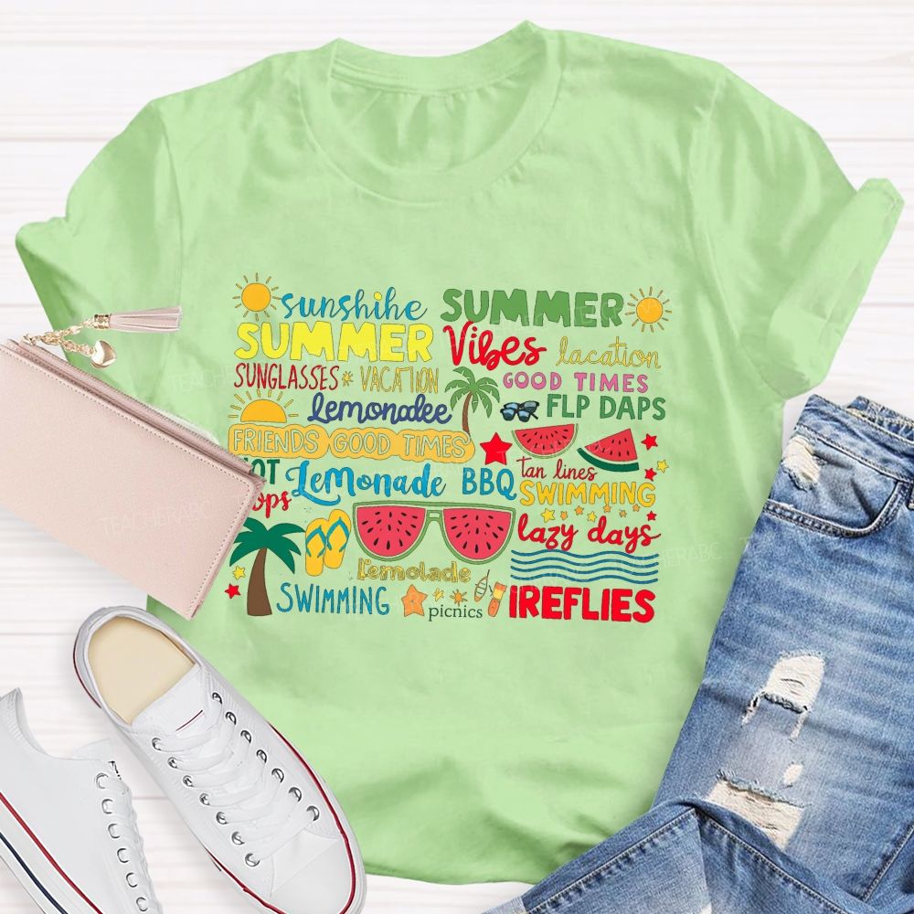 Sunshine Summer Vibes Good Times Swimming Fireflies T-shirt