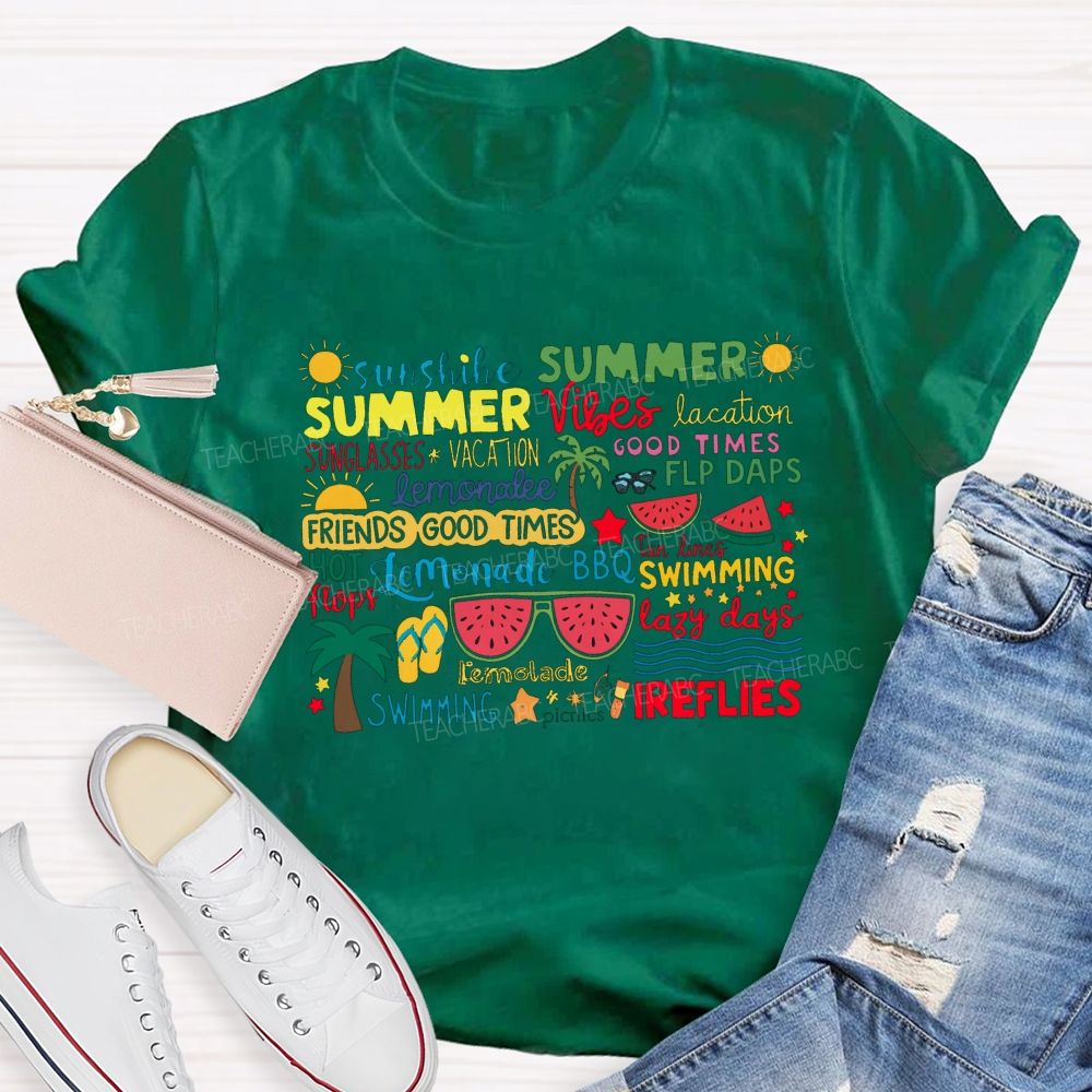 Sunshine Summer Vibes Good Times Swimming Fireflies T-shirt