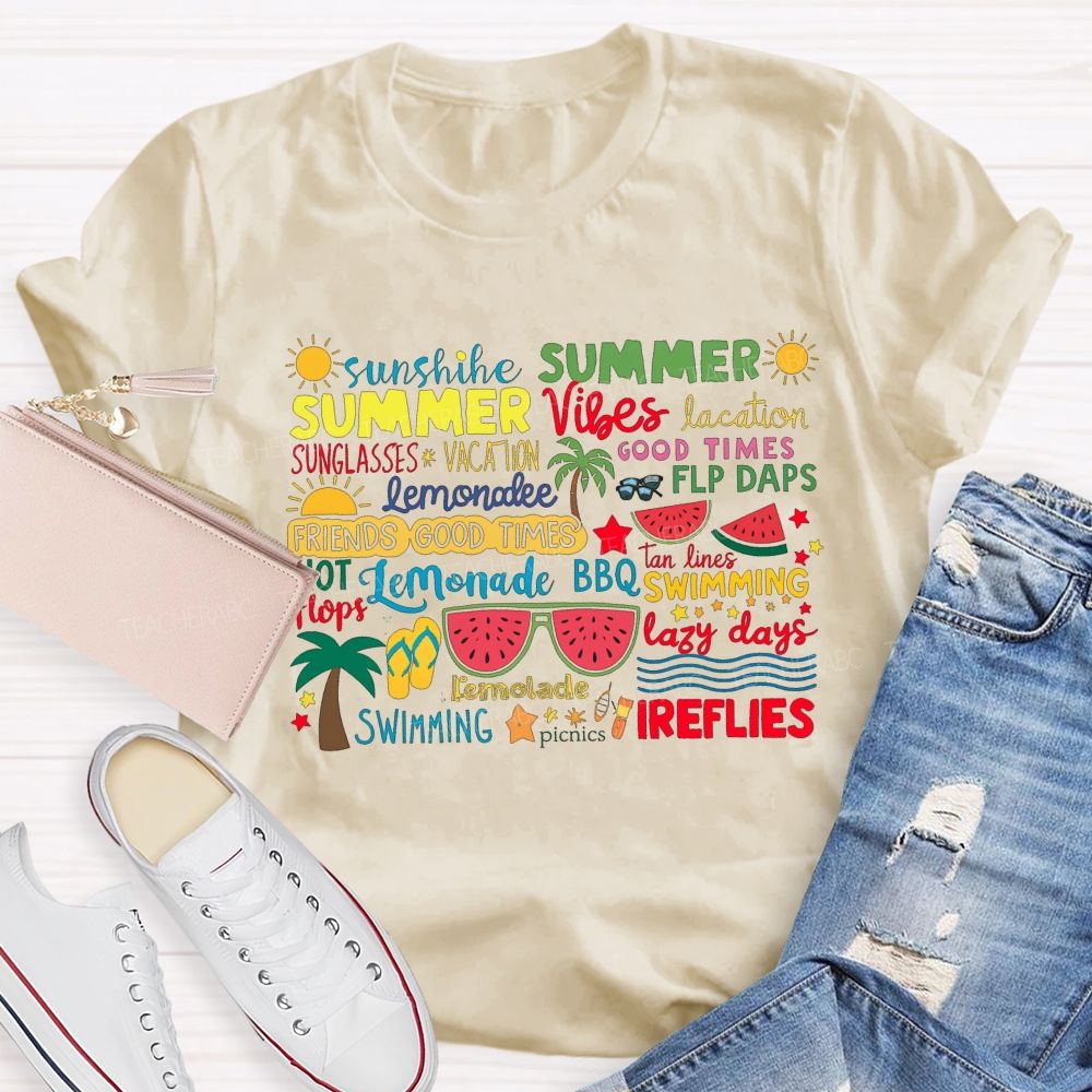Sunshine Summer Vibes Good Times Swimming Fireflies T-shirt