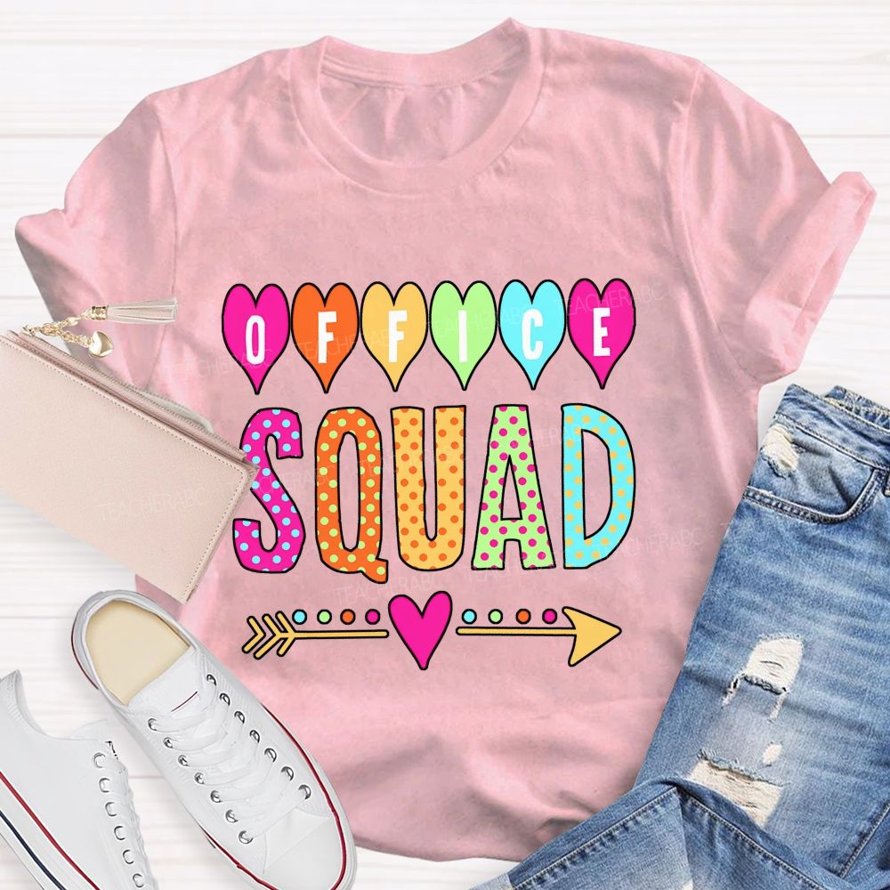 Office Squad Colorful Hearts And Polka Dots Font T-shirt