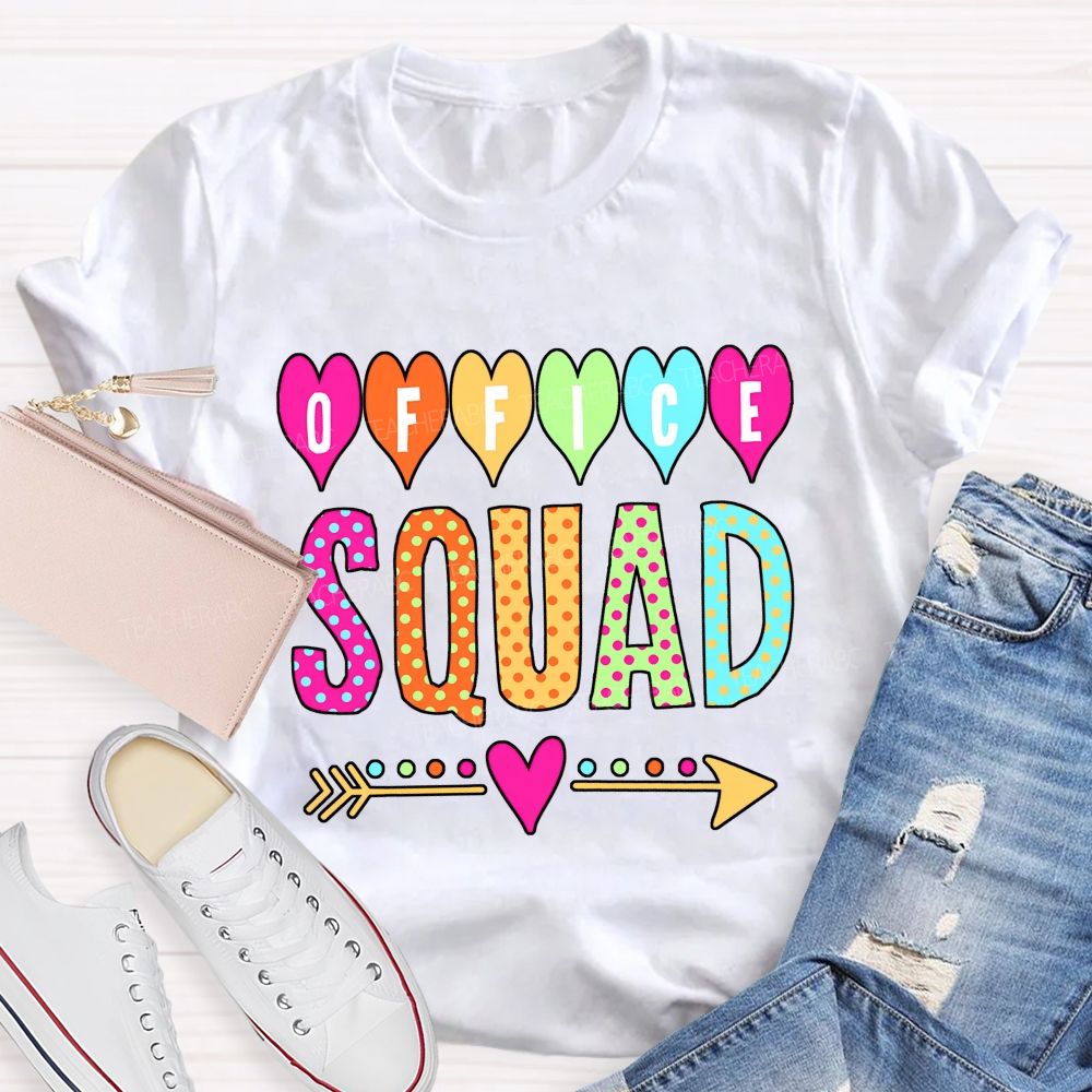 Office Squad Colorful Hearts And Polka Dots Font T-shirt