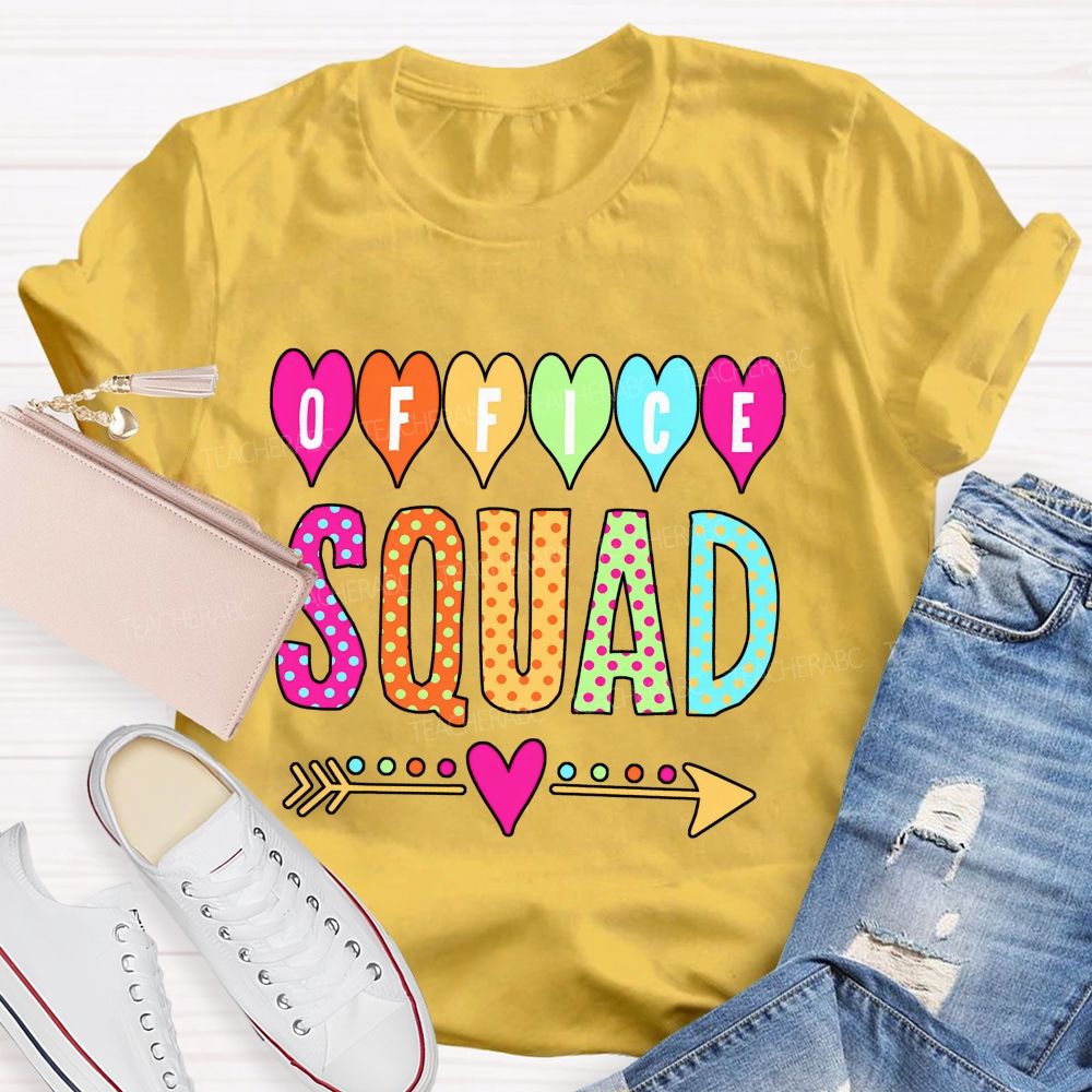 Office Squad Colorful Hearts And Polka Dots Font T-shirt
