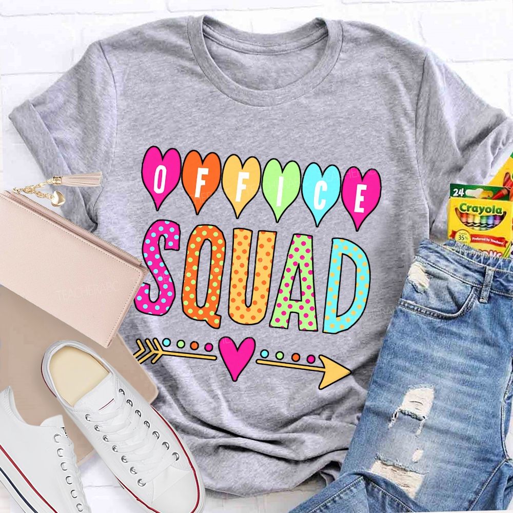 Office Squad Colorful Hearts And Polka Dots Font T-shirt
