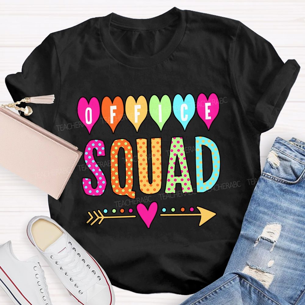 Office Squad Colorful Hearts And Polka Dots Font T-shirt