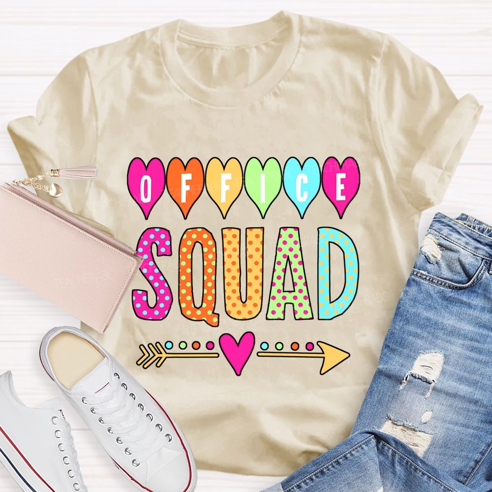 Office Squad Colorful Hearts And Polka Dots Font T-shirt