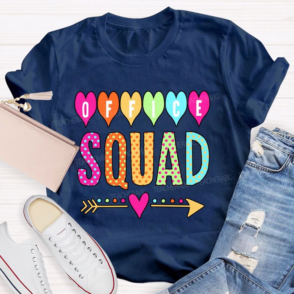 Office Squad Colorful Hearts And Polka Dots Font T-shirt