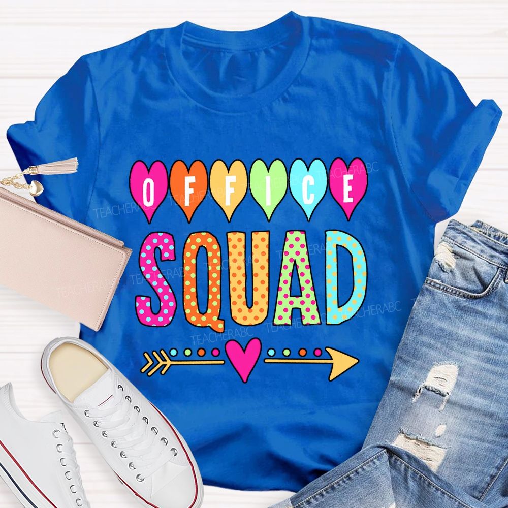 Office Squad Colorful Hearts And Polka Dots Font T-shirt