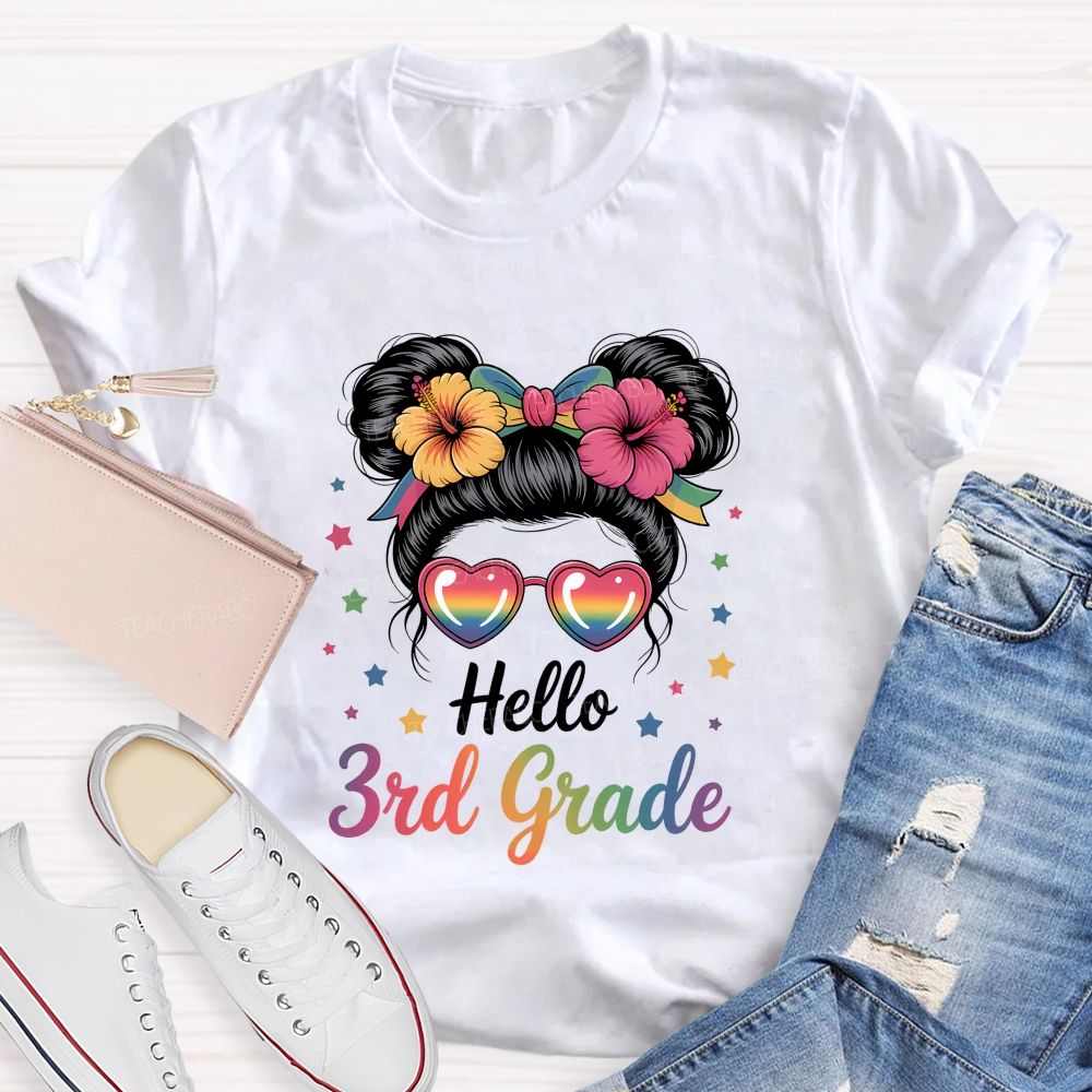 Personalized Grade Hello 3rd Grade Gradient Font Teacher T-shirt