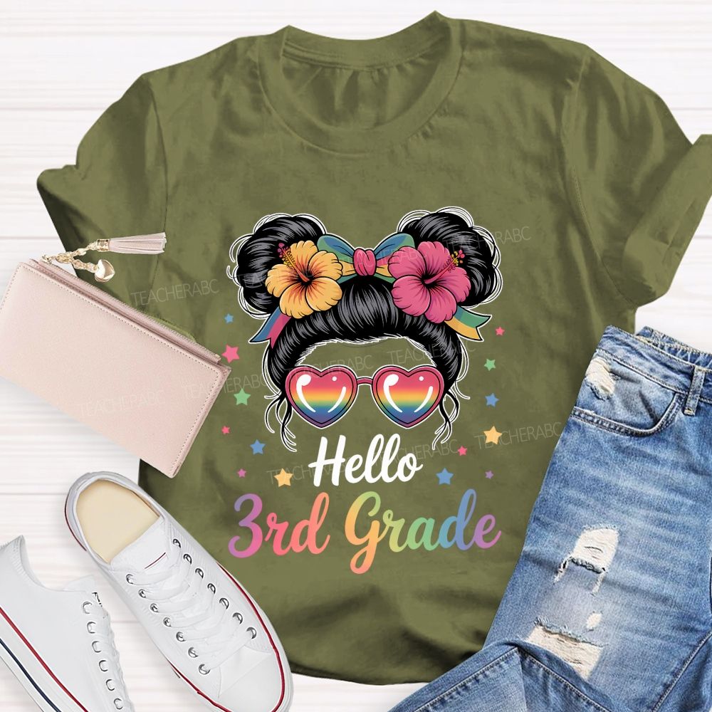 Personalized Grade Hello 3rd Grade Gradient Font Teacher T-shirt